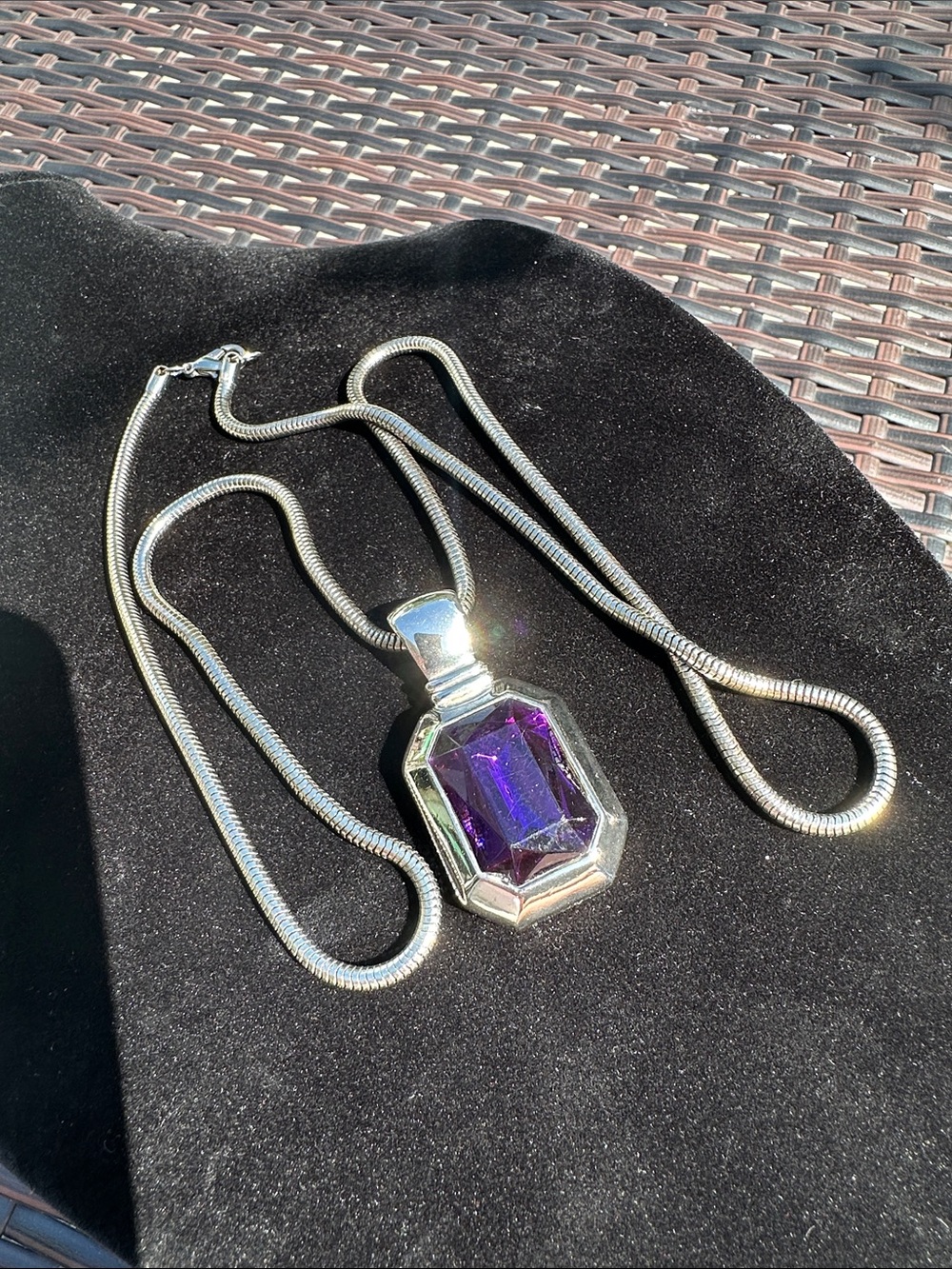 Silver Necklace with Purple Faceted Pendant
